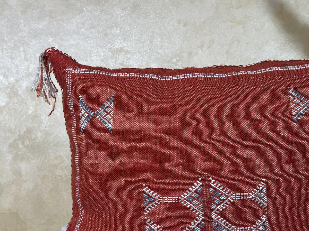 Rust Moroccan Pillow Cover, Cactus Silk Cushion, Boho Kilim Pillowcase, Handmade Embroidered Cushion Cove - product image 6