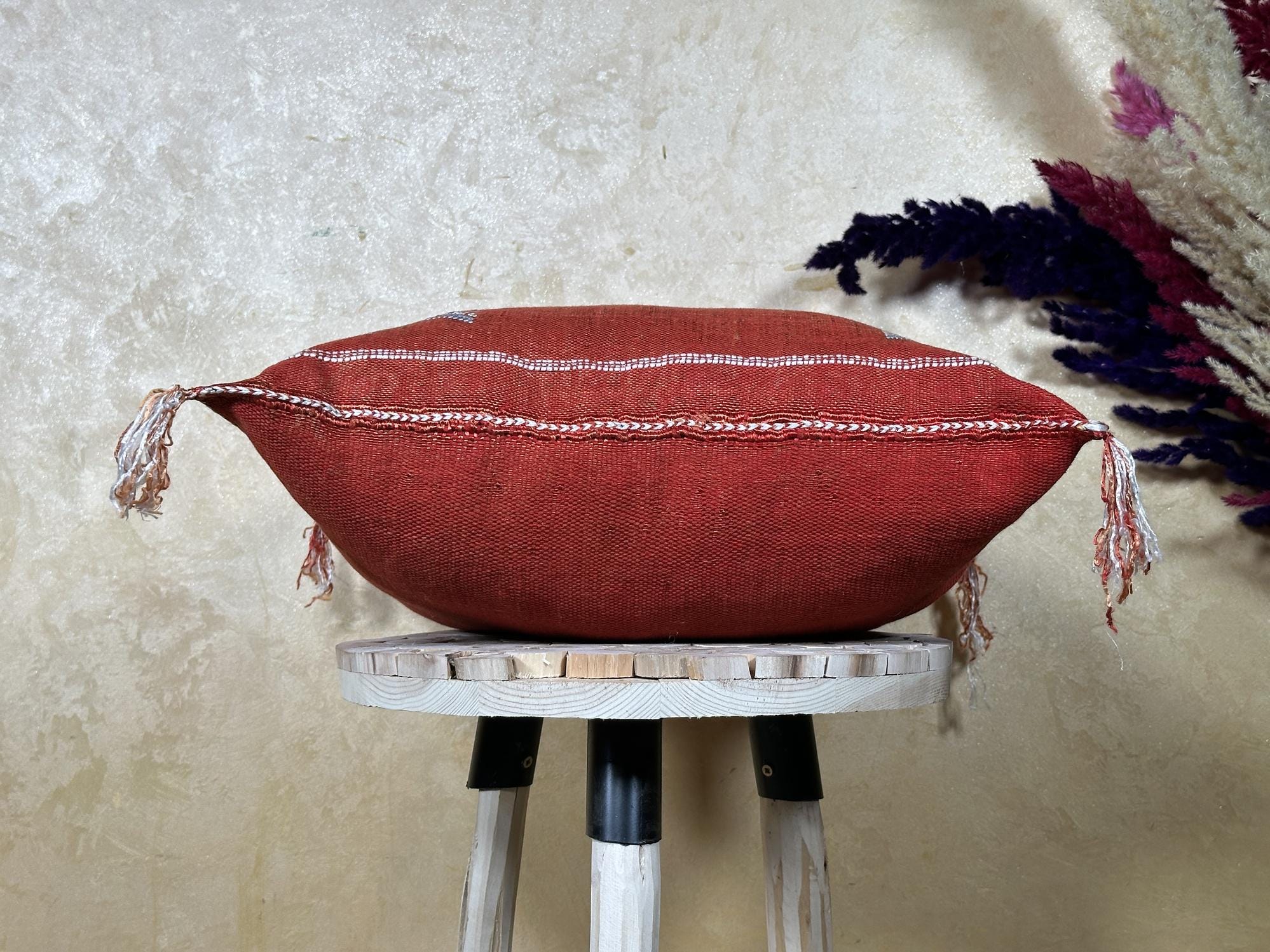 Rust Moroccan Pillow Cover, Cactus Silk Cushion, Boho Kilim Pillowcase, Handmade Embroidered Cushion Cove - product image 8