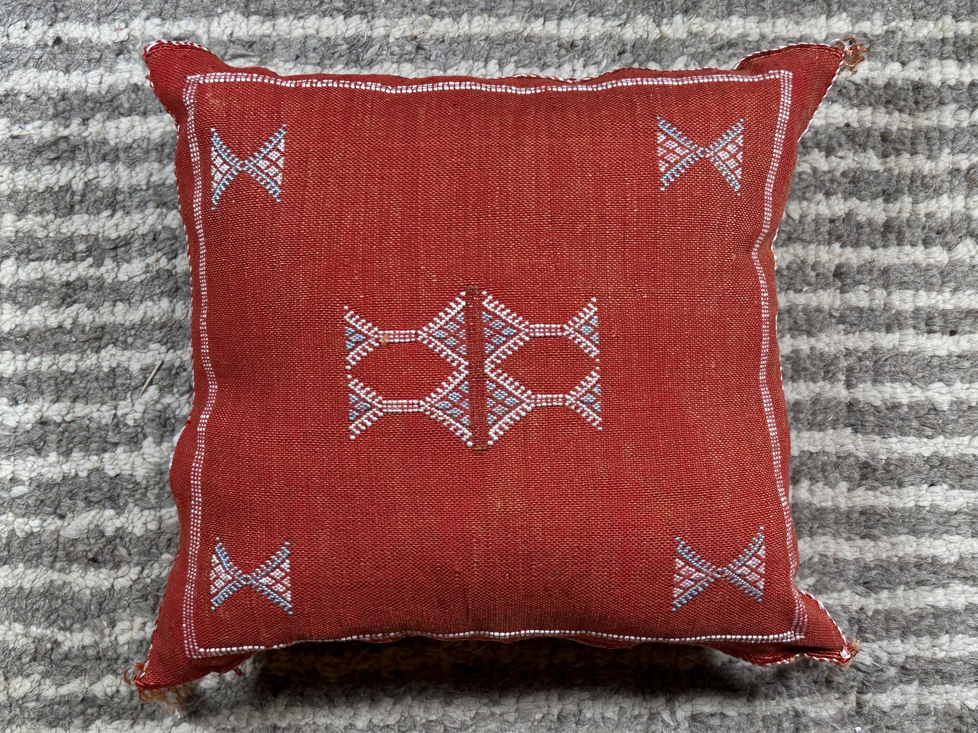 Rust Moroccan Pillow Cover, Cactus Silk Cushion, Boho Kilim Pillowcase, Handmade Embroidered Cushion Cove - product image 10