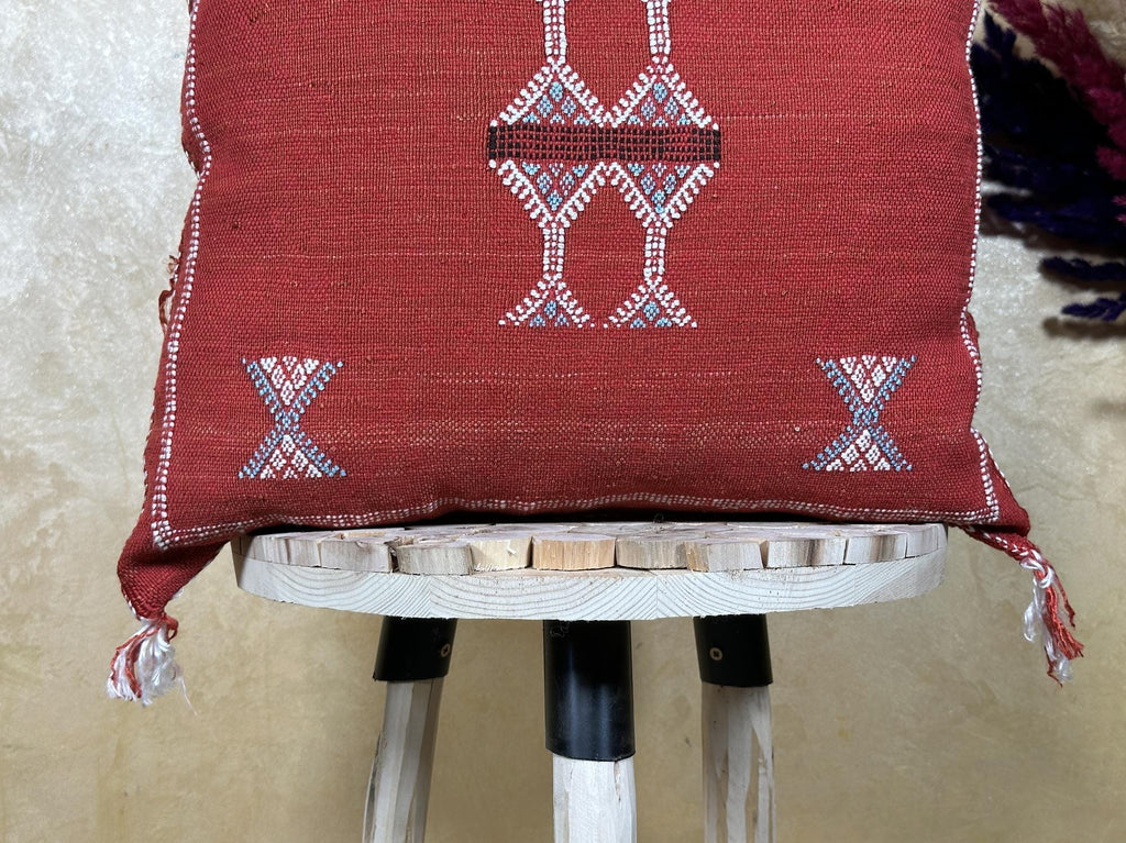 Rust Moroccan Cactus Silk Pillow Cover, Handmade Sabra Boho Cushion, Terracotta Geometric Embroidered Pil - product image 2