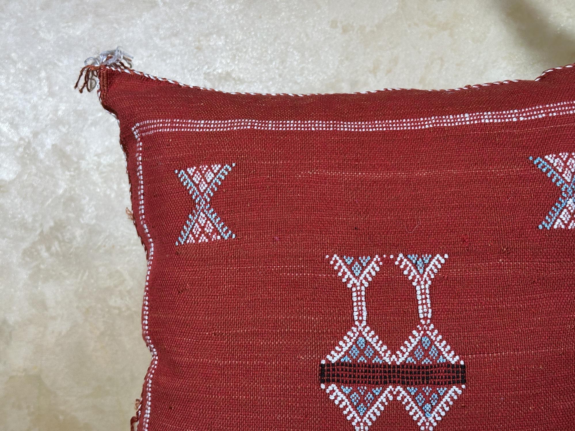 Rust Moroccan Cactus Silk Pillow Cover, Handmade Sabra Boho Cushion, Terracotta Geometric Embroidered Pil - product image 7