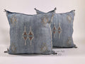 Blue Moroccan Silk Pillow Cover, Boho Tufted Geometric Cushion, Handmade Cactus Silk Kilim Pillow Sham - product image 1