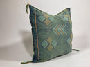 Green Blue Moroccan Silk Pillow Cover with Gold Geometric Embroidery, Boho Kilim Style Tassel Cushion Cov - product image 3