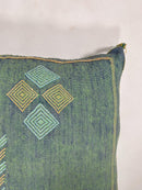 Green Blue Moroccan Silk Pillow Cover with Gold Geometric Embroidery, Boho Kilim Style Tassel Cushion Cov - product image 6