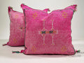 Pink Moroccan Cactus Silk Pillow Cover, Handmade Boujad Kilim Cushion, Boho Silk Throw Pillow Sham for So - product image 1