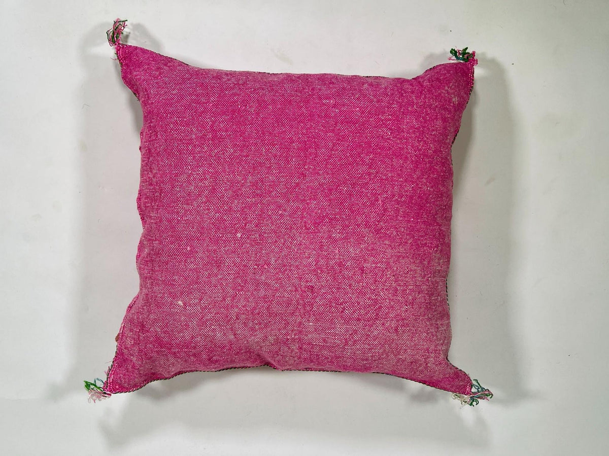 Pink Moroccan Cactus Silk Pillow Cover, Handmade Boujad Kilim Cushion, Boho Silk Throw Pillow Sham for So - product image 7