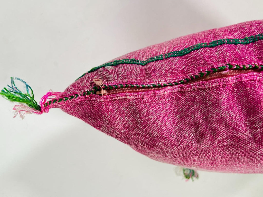 Pink Moroccan Cactus Silk Pillow Cover, Handmade Boujad Kilim Cushion, Boho Silk Throw Pillow Sham for So - product image 9