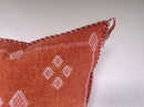 Rust Orange Moroccan Cactus Silk Pillow Cover, White Geometric Embroidered Boho Cushion, Handmade Kilim S - product image 6
