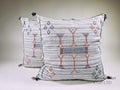 White Moroccan Silk Pillow Cover, Blue Orange Geometric Boho Cushion, Kilim Style Handmade Sofa Decor - product image 1