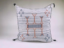 White Moroccan Silk Pillow Cover, Blue Orange Geometric Boho Cushion, Kilim Style Handmade Sofa Decor - product image 5