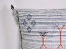 White Moroccan Silk Pillow Cover, Blue Orange Geometric Boho Cushion, Kilim Style Handmade Sofa Decor - product image 9