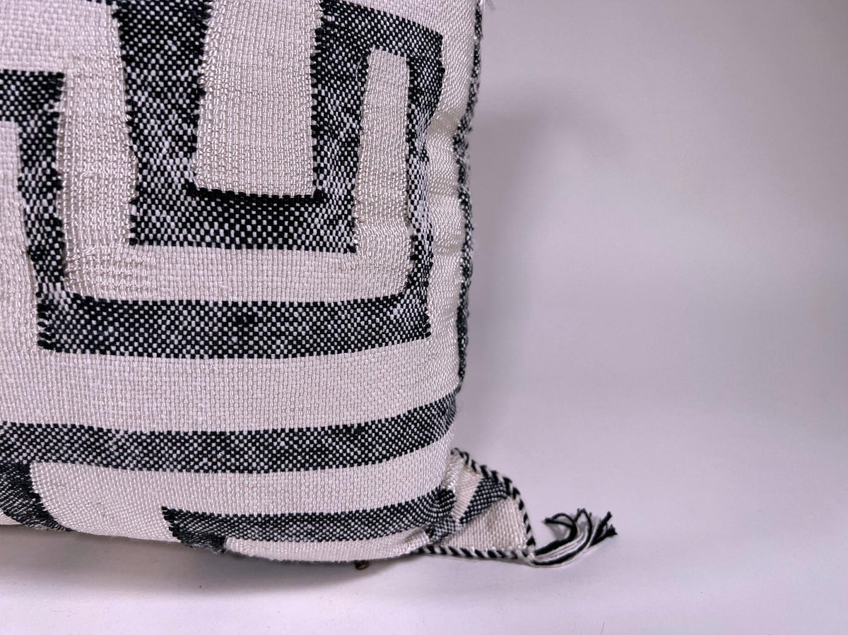 Black and White Kilim Pillow Cover, Moroccan Silk Boho Cushion, Geometric Handmade Pillow Sham with Corne - product image 3