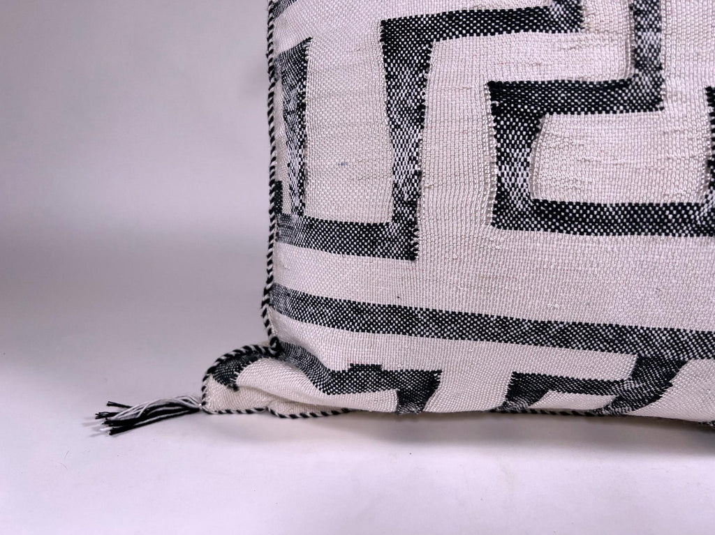 Black and White Kilim Pillow Cover, Moroccan Silk Boho Cushion, Geometric Handmade Pillow Sham with Corne - product image 5