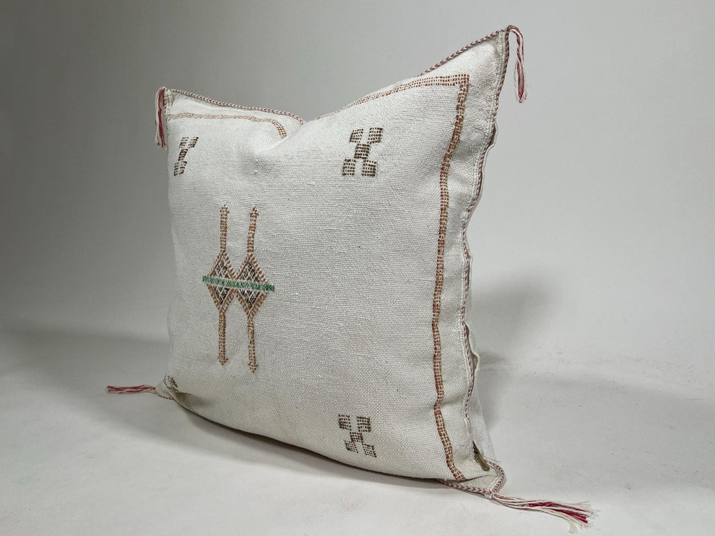 White Moroccan Silk Pillow Cover, Berber Kilim Embroidery Boho Fringe Pillow Sham, Handmade Cushion Cover - product image 4