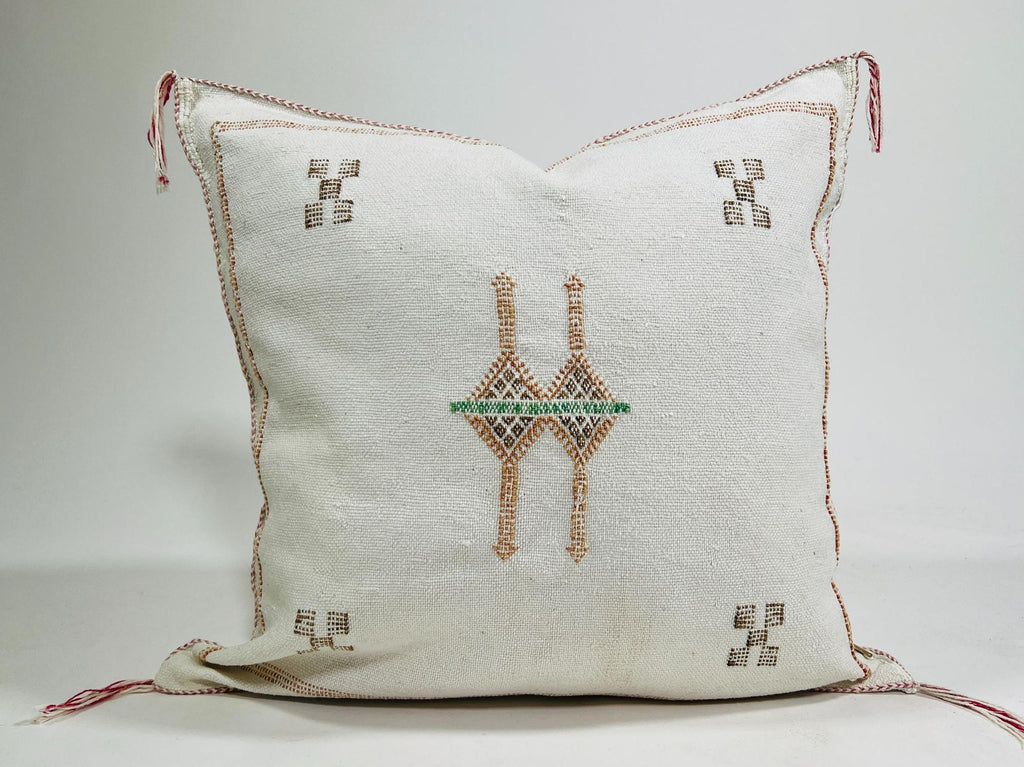 White Moroccan Silk Pillow Cover, Berber Kilim Embroidery Boho Fringe Pillow Sham, Handmade Cushion Cover - product image 2