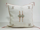 White Moroccan Silk Pillow Cover, Berber Kilim Embroidery Boho Fringe Pillow Sham, Handmade Cushion Cover - product image 2