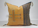 Mustard Yellow Moroccan Silk Pillow Cover, Blue Geometric Embroidery Boho Kilim Cushion, Handmade Sofa Be - product image 2