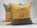 Mustard Yellow Moroccan Silk Pillow Cover, Blue Geometric Embroidery Boho Kilim Cushion, Handmade Sofa Be - product image 1