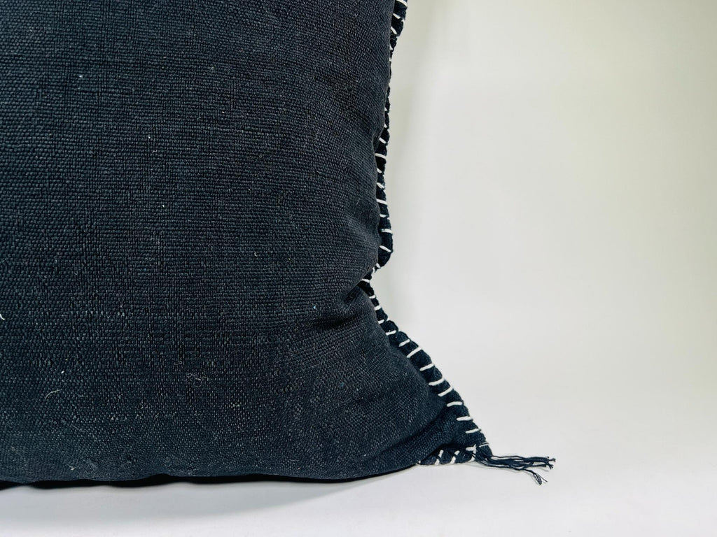 Navy black Moroccan Silk Pillow Cover, Minimal Boho Fringe Cushion, Handmade Decorative Throw Pillow Case - product image 2