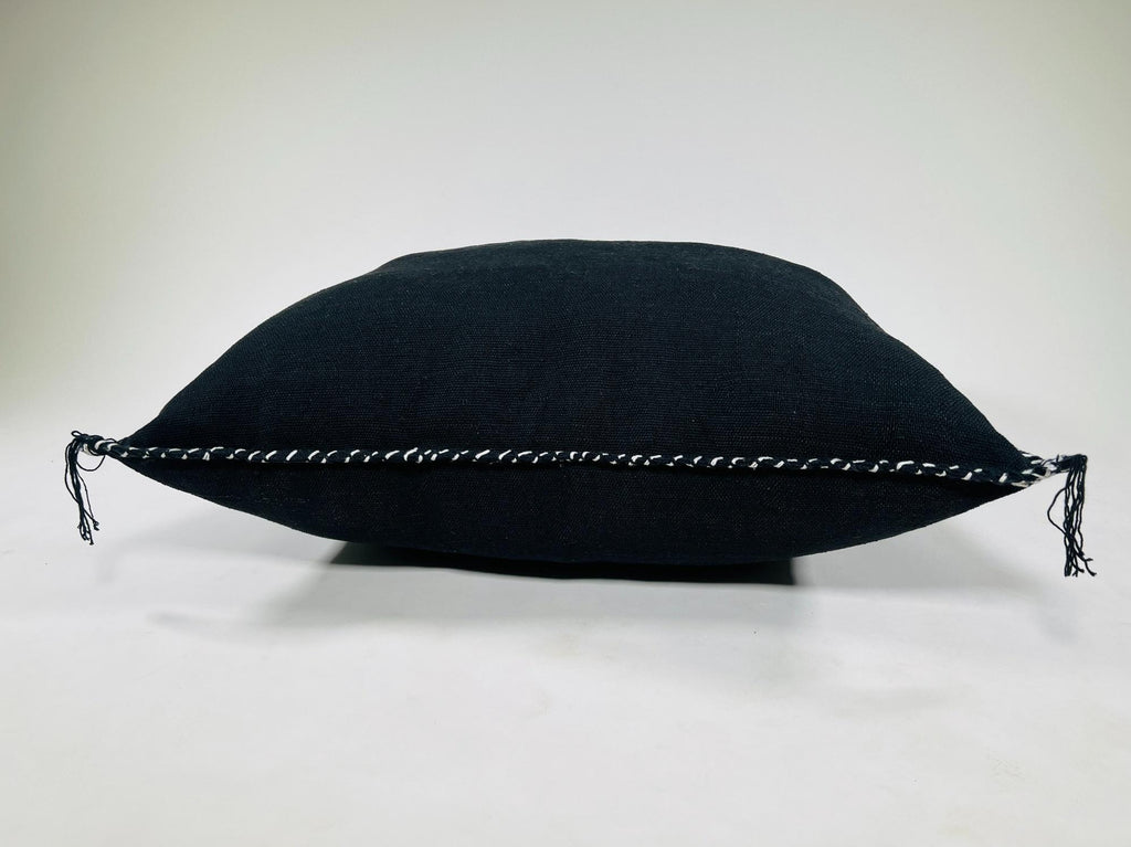 Navy black Moroccan Silk Pillow Cover, Minimal Boho Fringe Cushion, Handmade Decorative Throw Pillow Case - product image 9