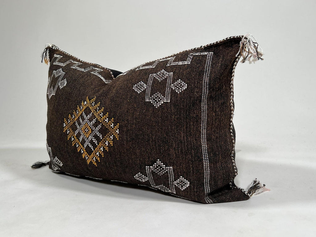 Dark Brown Cactus Silk Pillow Cover, Moroccan Boho Lumbar Cushion, Handmade Kilim Sofa Pillow, Gift for H - product image 3