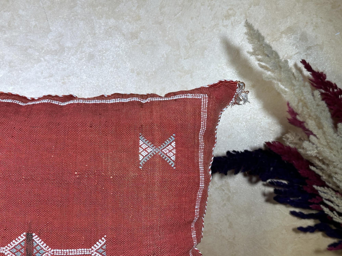 Rust Moroccan Sabra Cactus Silk Pillow Cover, Terracotta Boho Cushion, Handmade Kilim Style Pillowcase fo - product image 4