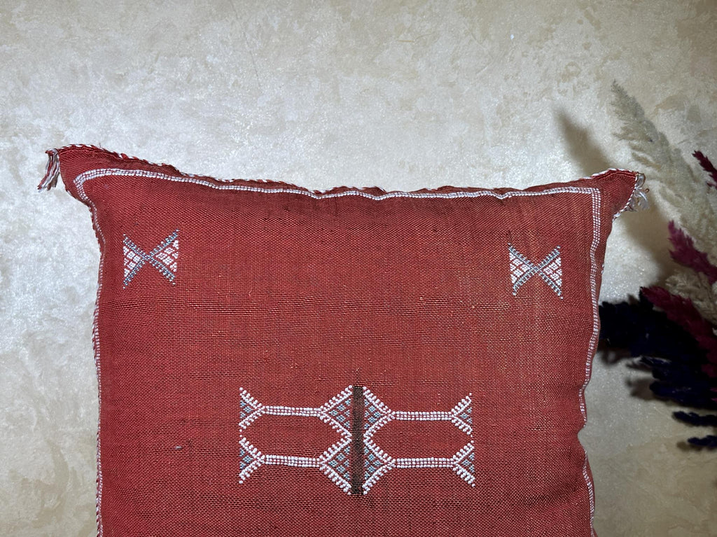 Rust Moroccan Sabra Cactus Silk Pillow Cover, Terracotta Boho Cushion, Handmade Kilim Style Pillowcase fo - product image 3