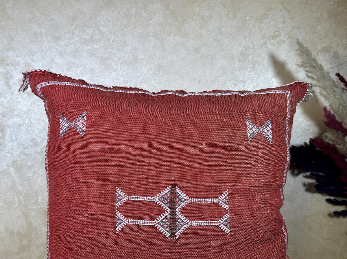 Rust Moroccan Sabra Cactus Silk Pillow Cover, Terracotta Boho Cushion, Handmade Kilim Style Pillowcase fo - product image 3