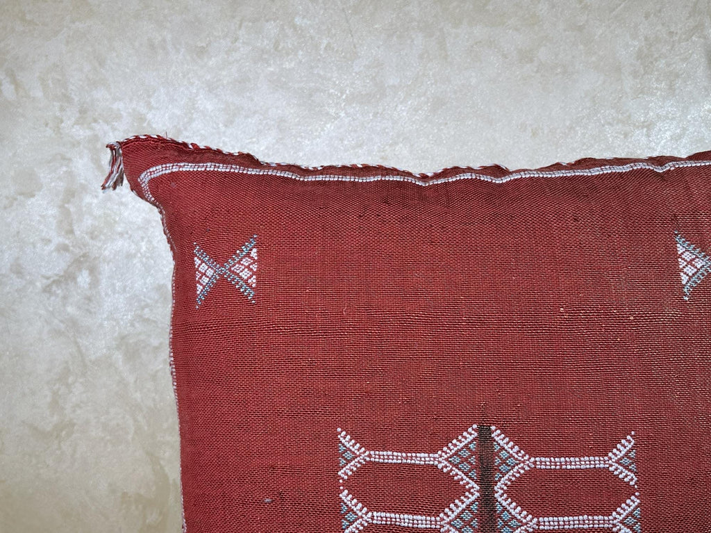 Rust Moroccan Sabra Cactus Silk Pillow Cover, Terracotta Boho Cushion, Handmade Kilim Style Pillowcase fo - product image 5