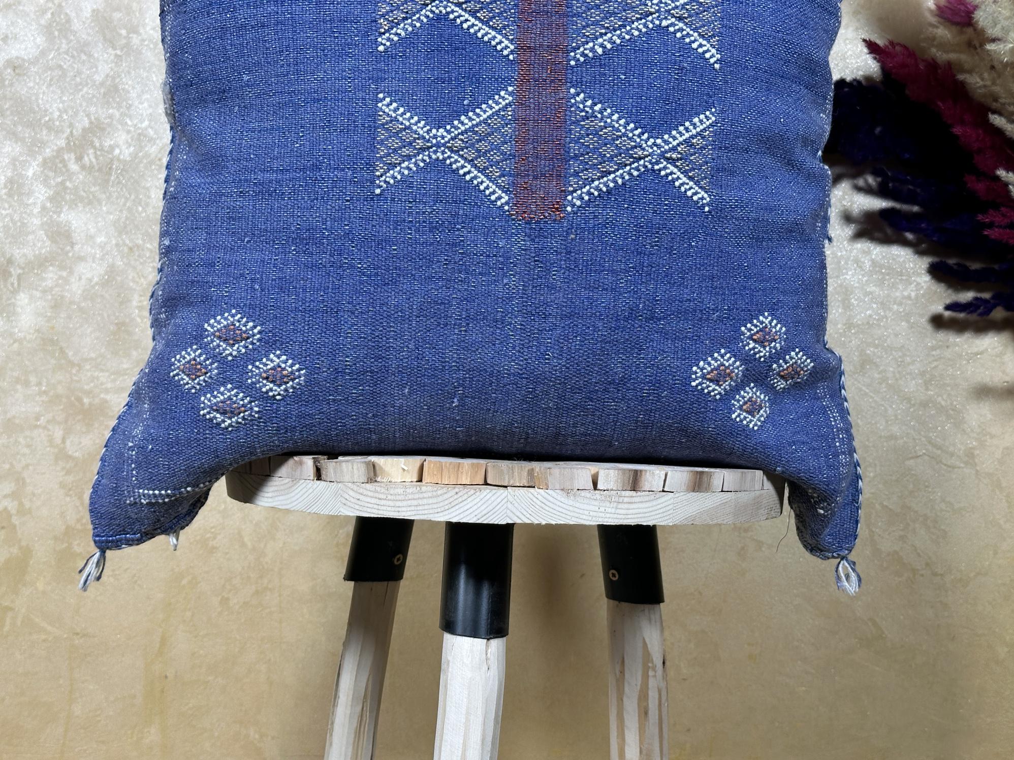 Navy Blue Moroccan Sabra Silk Pillow Cover, Handmade Kilim Style Boho Pillowcase, Woven Cushion Sham, Lux - product image 2