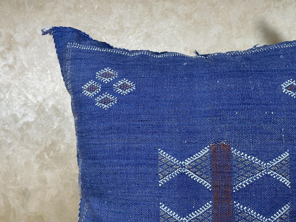 Navy Blue Moroccan Sabra Silk Pillow Cover, Handmade Kilim Style Boho Pillowcase, Woven Cushion Sham, Lux - product image 5
