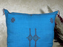 Blue Cactus Silk Pillow Cover, Moroccan Cushion, Handmade Boho Pillowcase, Embroidered Sabra Silk Pillow - product image 3