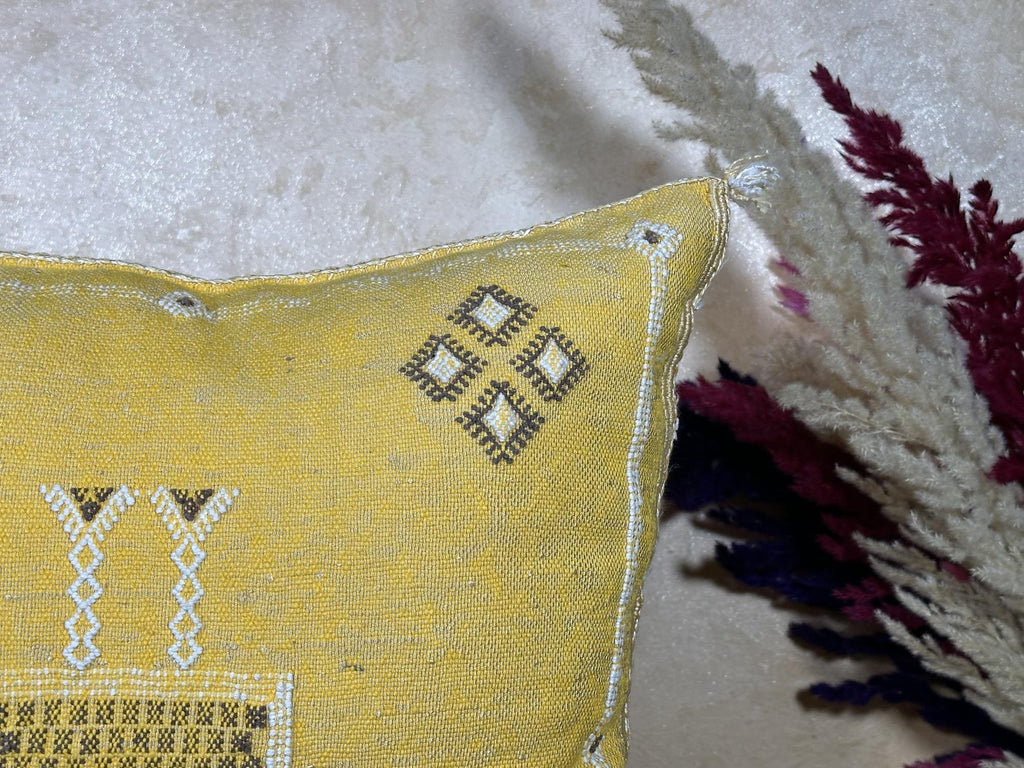 Mustard Gold Silk Pillow Cover, Handmade Boho Pillowcase, Beni Ourain Cushion, Moroccan Geo Pillow for Lu - product image 4