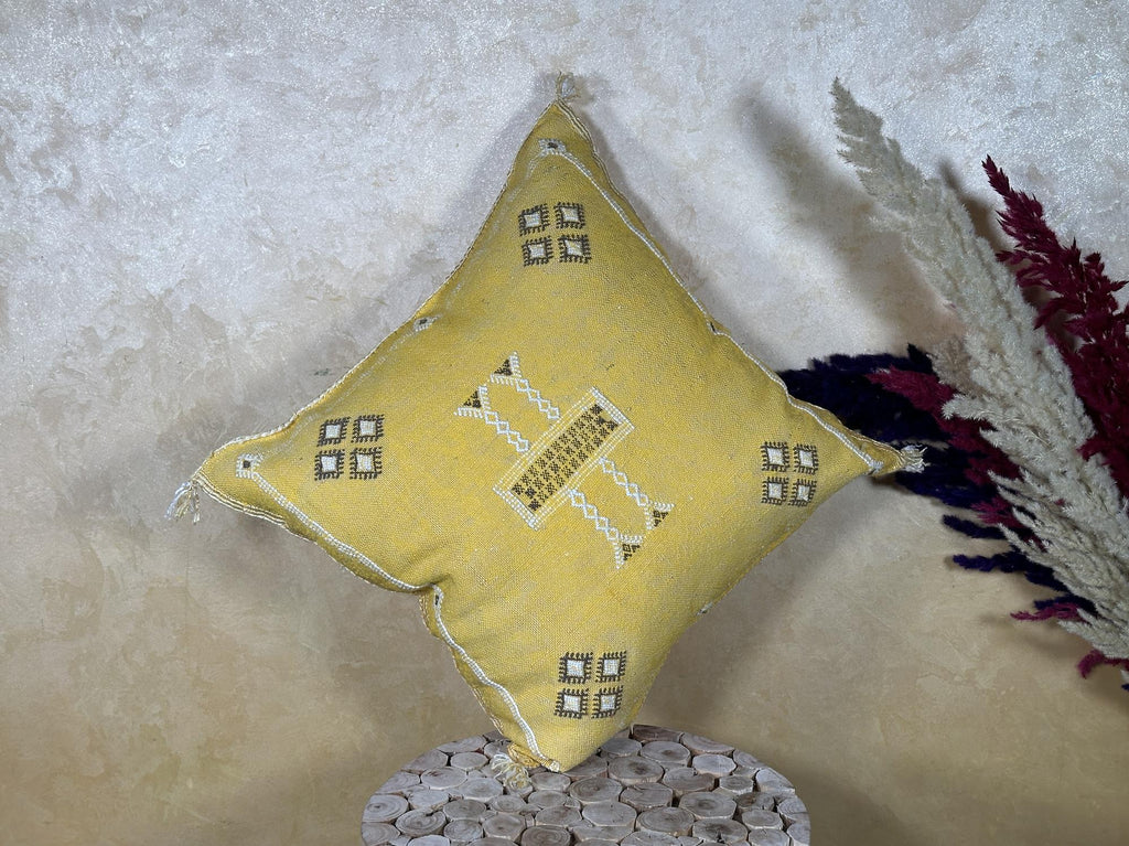 Mustard Gold Silk Pillow Cover, Handmade Boho Pillowcase, Beni Ourain Cushion, Moroccan Geo Pillow for Lu - product image 7