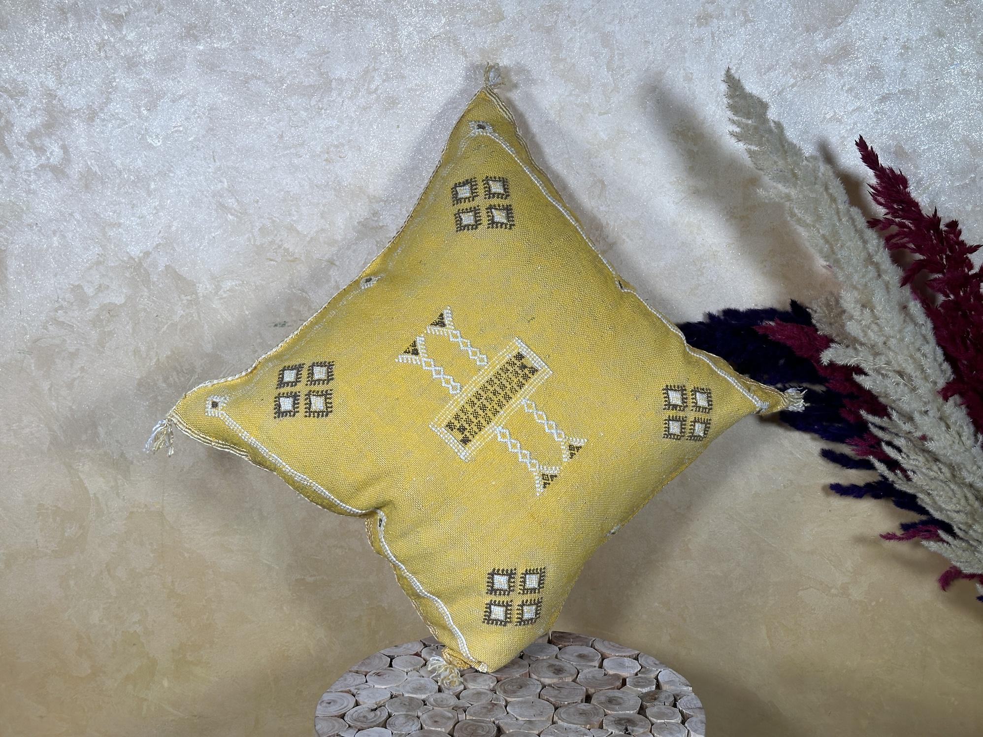 Mustard Gold Silk Pillow Cover, Handmade Boho Pillowcase, Beni Ourain Cushion, Moroccan Geo Pillow for Lu - product image 7