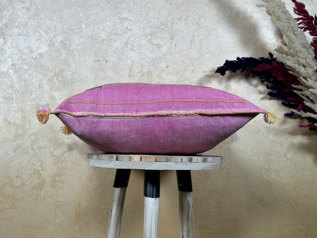 Dusty Pink Silk Pillow Cover, Handmade Moroccan Kilim Cushion, Mauve Boho Pillowcase, Luxury Custom Gift - product image 8
