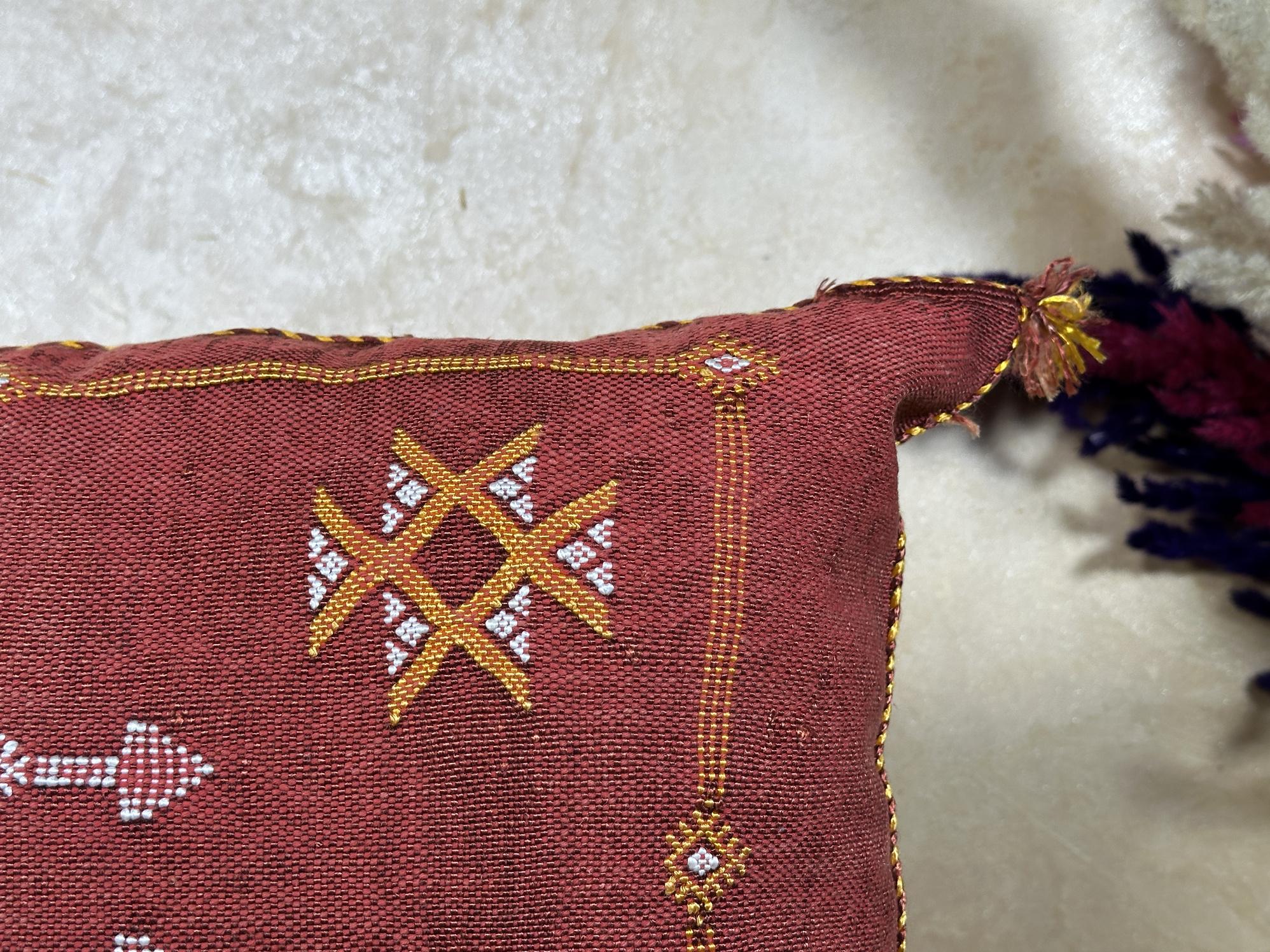 Rust Moroccan Cactus Silk Pillow Cover, Handmade Berber Style Cushion, Boho Embroidered Pillowcase, Luxur - product image 4