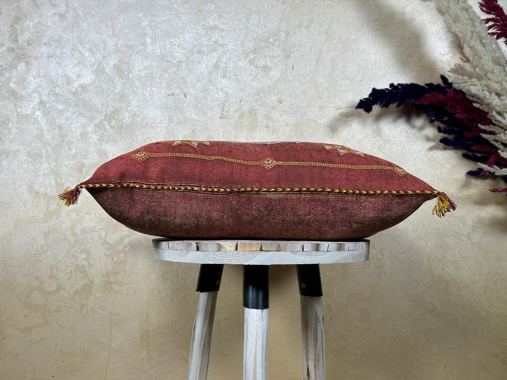 Rust Moroccan Cactus Silk Pillow Cover, Handmade Berber Style Cushion, Boho Embroidered Pillowcase, Luxur - product image 8