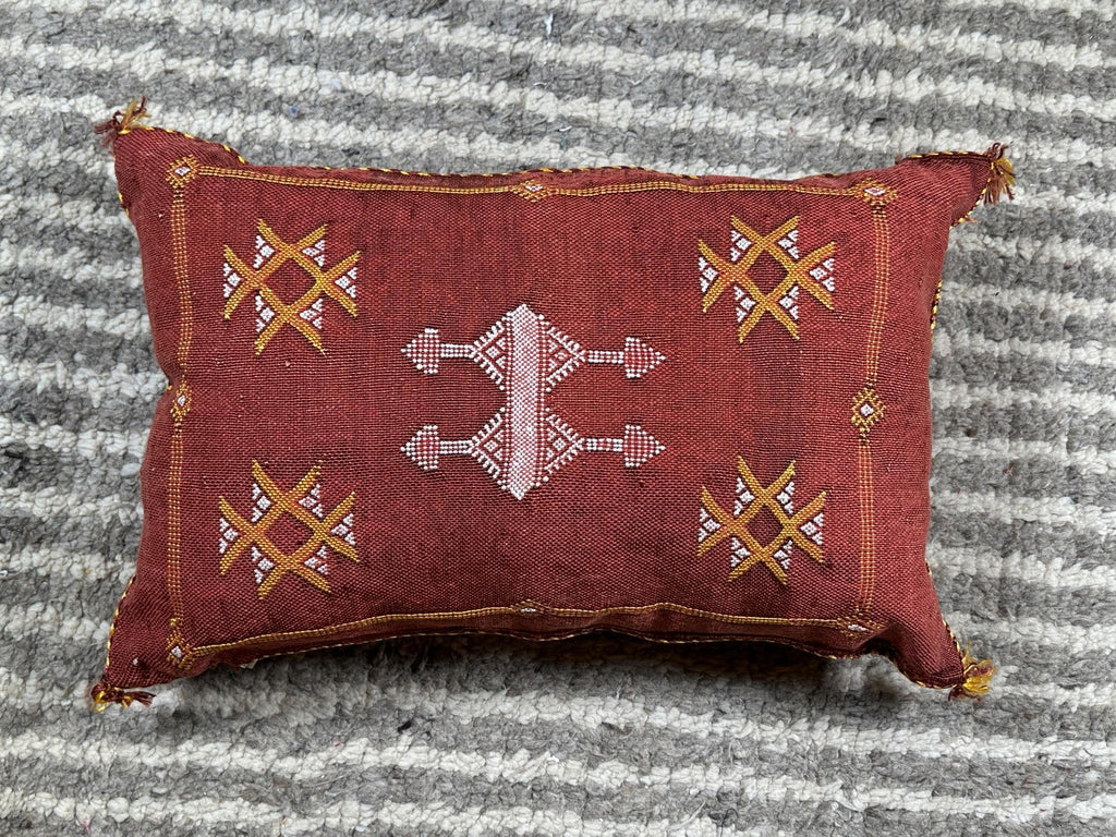 Rust Moroccan Cactus Silk Pillow Cover, Handmade Berber Style Cushion, Boho Embroidered Pillowcase, Luxur - product image 10