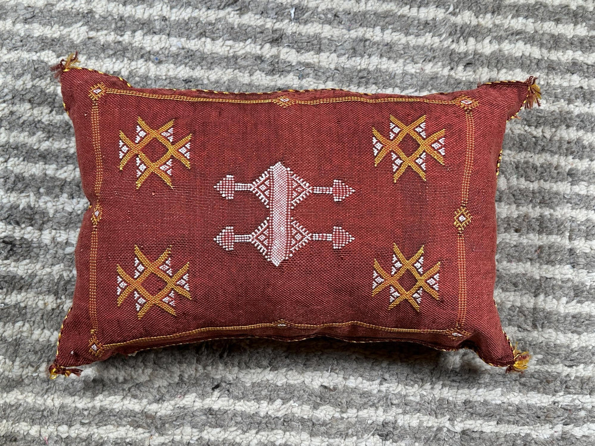 Rust Moroccan Cactus Silk Pillow Cover, Handmade Berber Style Cushion, Boho Embroidered Pillowcase, Luxur - product image 10