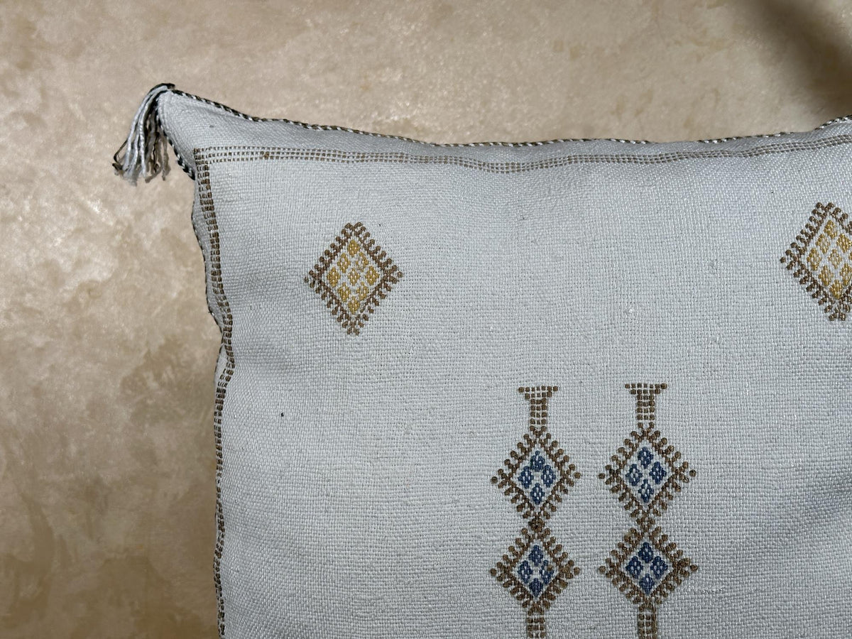 Ivory Silk Pillow Cover, Handmade Kilim Pillow Cover, Boho Woven Cushion with Geometric Embroidery, Luxur - product image 4