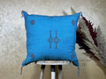 Blue Cactus Silk Pillow Cover, Moroccan Cushion, Handmade Boho Pillowcase, Embroidered Sabra Silk Pillow - product image 1