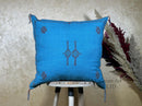 Blue Cactus Silk Pillow Cover, Moroccan Cushion, Handmade Boho Pillowcase, Embroidered Sabra Silk Pillow - product image 1