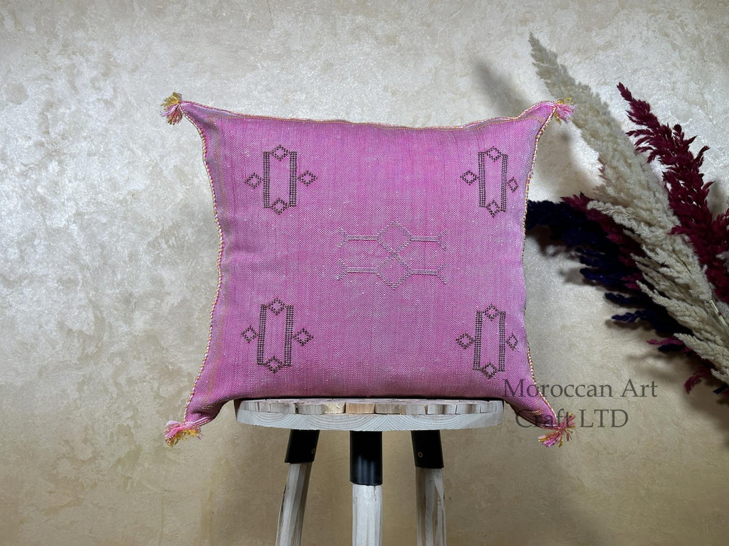 Dusty Pink Silk Pillow Cover, Handmade Moroccan Kilim Cushion, Mauve Boho Pillowcase, Luxury Custom Gift - product image 1