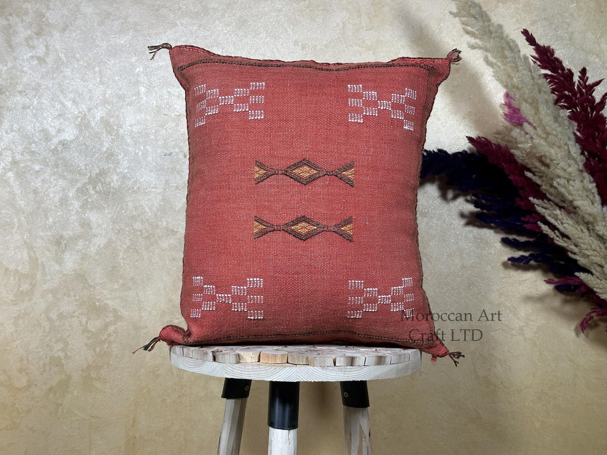 Rose Moroccan Sabra Silk Pillow Cover, Handmade Boho Cushion, Kilim Pillow Case, Luxury Decorative Pillow - product image 1
