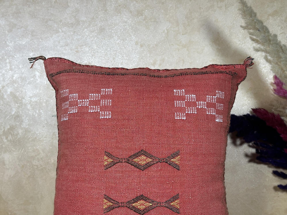 Rose Moroccan Sabra Silk Pillow Cover, Handmade Boho Cushion, Kilim Pillow Case, Luxury Decorative Pillow - product image 5