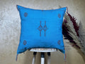 Blue Moroccan Pillow Cover, Handmade Boho Cushion, Kilim Inspired Pillowcase With Geometric Embroidery & - product image 1