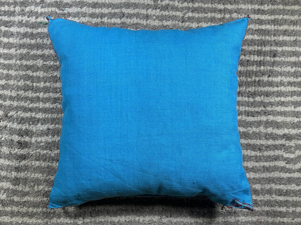 Blue Moroccan Pillow Cover, Handmade Boho Cushion, Kilim Inspired Pillowcase With Geometric Embroidery & - product image 9