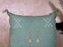 Turquoise Cactus Silk Pillow Cover, Handmade Moroccan Kilim Cushion with Tassels, Boho Embroidered Square - product image 2