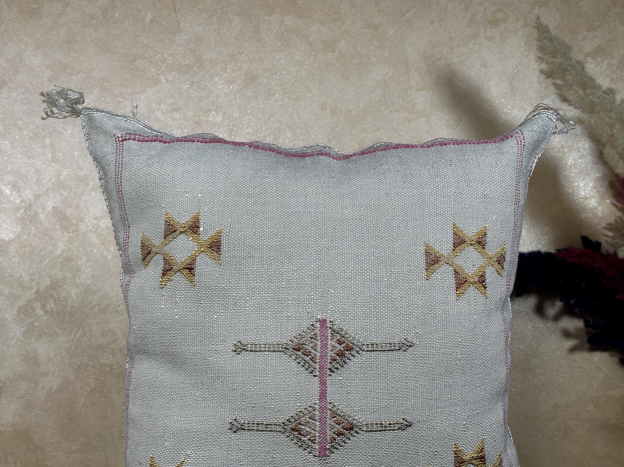 Silver Cactus Silk Pillow Cover, Moroccan Kilim Pillowcase, Gold Embroidered Boho Cushion Cover, Handmade - product image 3